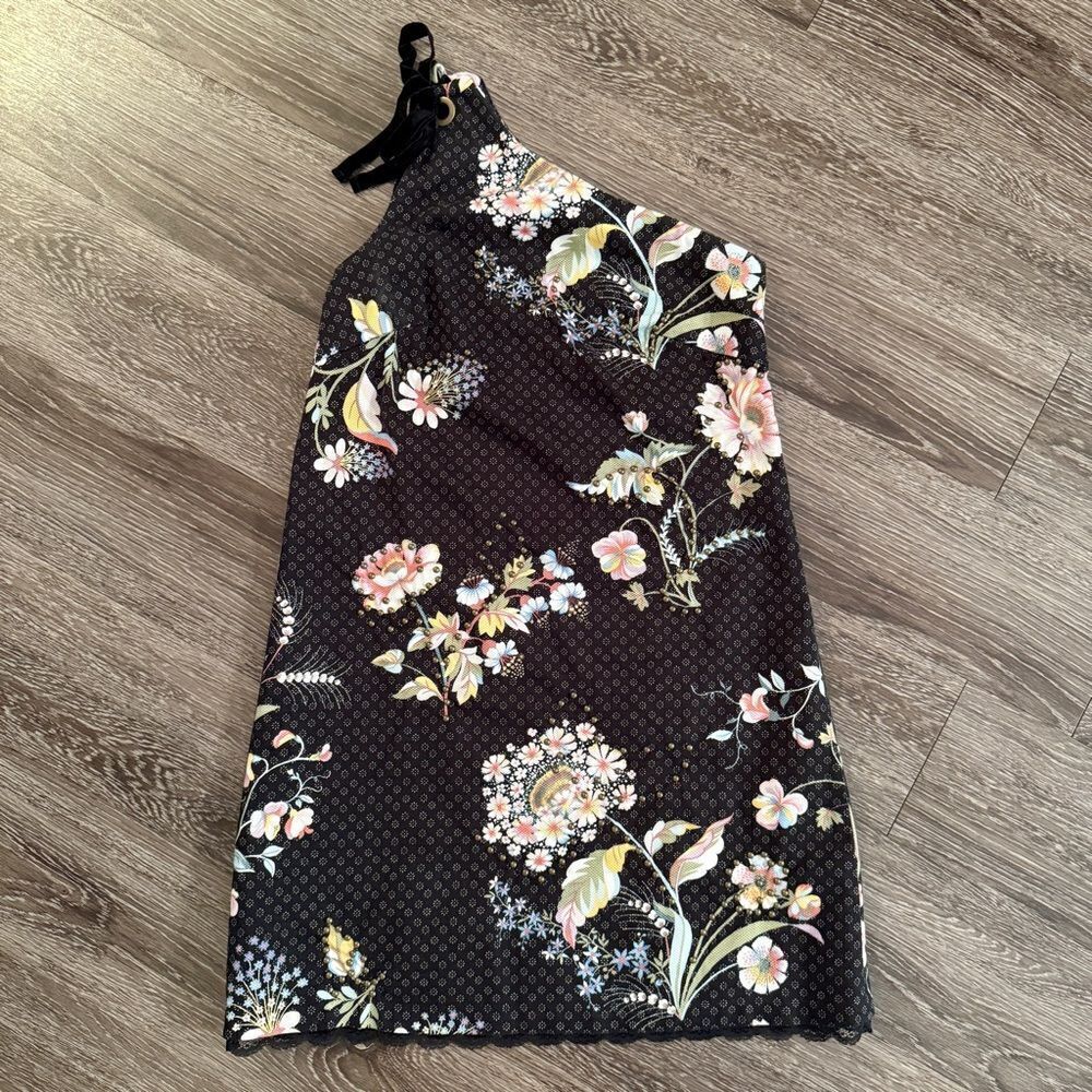 Maeve Ashbury Black Floral Embellished One Shoulder Dress